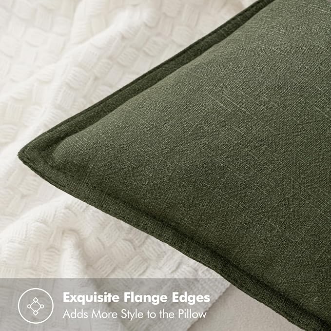 MIULEE Decorative Linen Lumbar Pillow Cover 12x20 Inch Dark Olive Green | Boho Farmhouse Neutral Couch Long Throw Pillow for Bed, Pack of 1 Accent Modern Pillowcase, Sofa Livingroom Home Decor