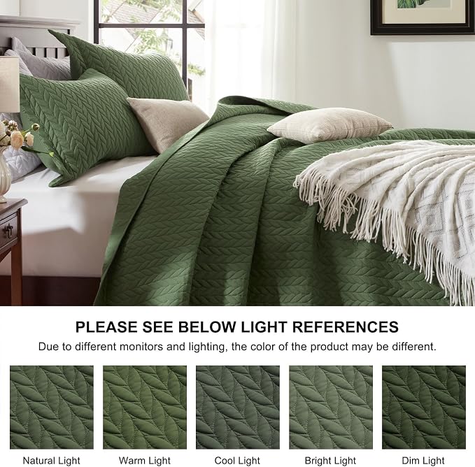 SunStyle Home King Quilt Bedding Set, Lightweight Summer Bedspreads,Green | Soft Coverlet With 2 Pillow Shams,Morden Style Quilts for All Season,Suitable for Bed,Couch, Bedroom,Guest Room,106"X96"