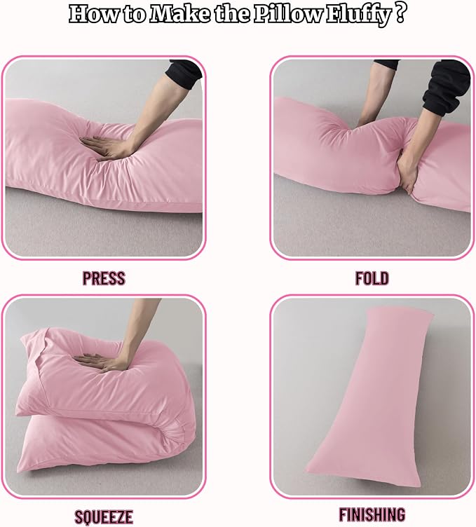 Ubauba Memory Foam Body Pillow with Cover, Full Large Body Pillows Insert for Adults with Envelope Closure Pillowcase, Firm & Fluffy Long Bed Pillows for Sleeping (20x54 inch, Pink)