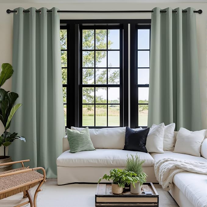 NICETOWN Sage Green Room Darkening Curtains 84 Inches Long 2 Panels for Living Room, Bedroom, Nursery Summer Thermal Insulated Blackout Drapes Grommet Noise Reducing Window Treatment, W40