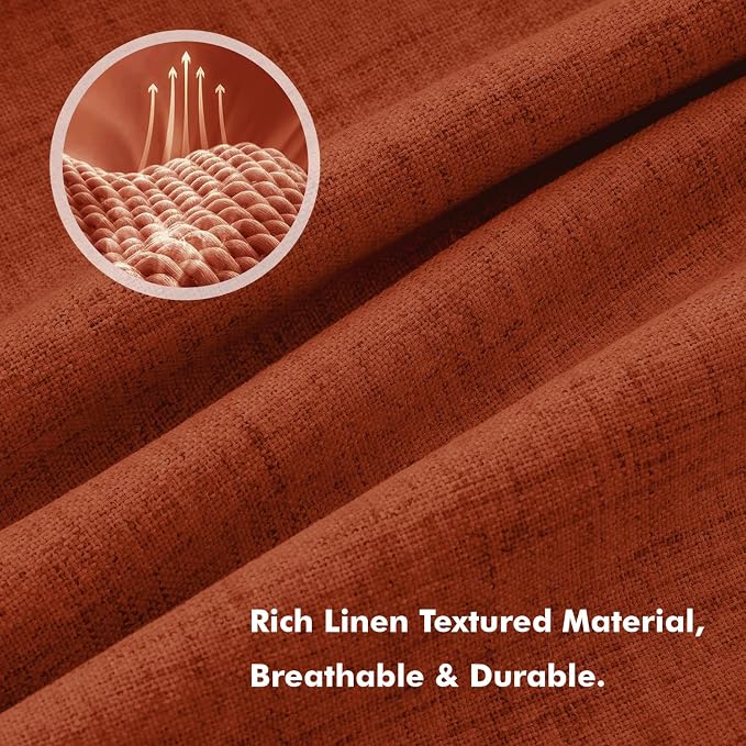 MIULEE Fall 100% Blackout Linen Curtains 42 x 72 Inch Burnt Orange 2 Panels | Thermal Insulated, Room Darkening Drapes for Bedroom Living Room, Back Tab Rod Pocket Pinch Pleated, Solid Luxury Decor