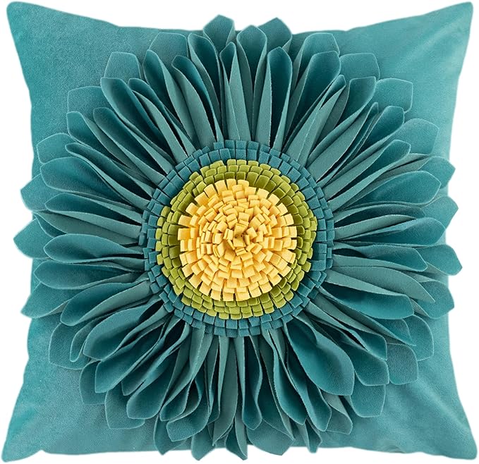 OiseauVoler 3D Sunflower Throw Pillow Cover Decorative Handmade Cushion Cover Case for Home Sofa Car Bed Room Decor 18 x 18 Inch