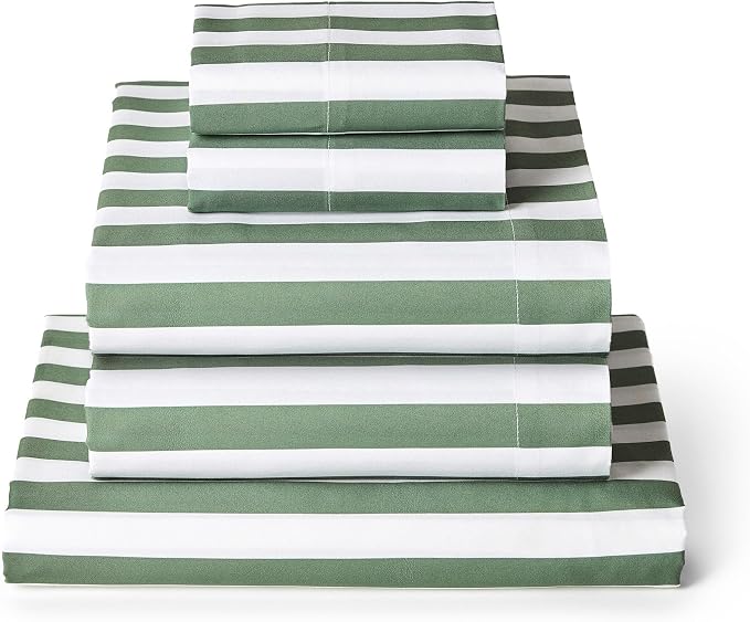 Mellanni Iconic 5-PC, Ultra Soft Sheet Set (Split King, Oxford Stripe Sage) | 10M+ Sleepers. Lab-tested: Sleeps Cool, Stays Bright, Strong, Smooth. Good Housekeeping Best Bedding, 7 yrs running.
