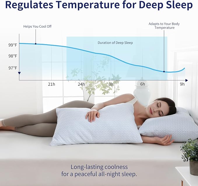 DOWNCOOL Cooling Shredded Memory Foam Pillows Queen Size Set of 2, 20"X30" | Adjustable Loft, Cool Pillow for Hot Sleepers, Supportive Firm Pillow for Side Back Stomach Sleepers, Removable Cover