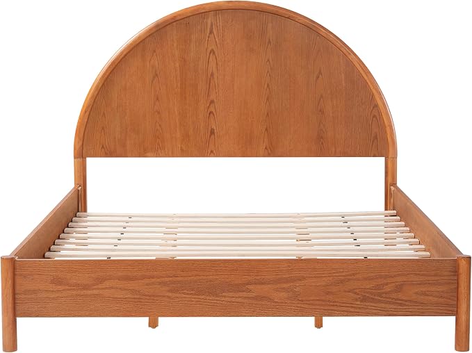 Christopher Knight Home Elsinore Queen Size Bed Frame with Arched Headboard, Modern Wooden Platform Bed, Wood Bed Support and Slats, No Box Spring Needed, Queen Size Beds for Adult, Light Brown