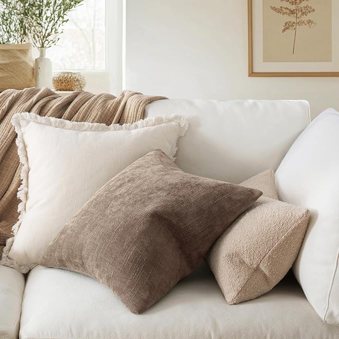 MIULEE Textured Chenille Throw Pillow Covers 20x20 Inch Taupe Grey | Pack of 2 Decorative Soft Throw Pillows, Solid Textured Cushion Covers, Modern Home Decor for Couch Sofa Bedroom Living Room