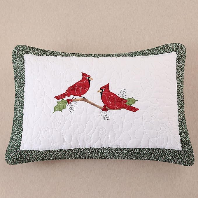 vctops 3 Pieces Christmas Cotton Quilted Quilt Set (Birds,Oversize Queen) | Vintage Cardinal Patchwork Bedspread Coverlet Soft Lightweight Bedding Sets 1 Quilt with 2 Pillow Shams