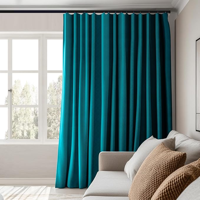 MaKefeile Room Divider Curtains Total Blackout Privacy Curtain Panel Room Thermal Insulated Noise Reduction Curtains for Bedroom Window Living Room Ceiling Track Curtain W 12.5 ft × H 9 ft Azure Blue