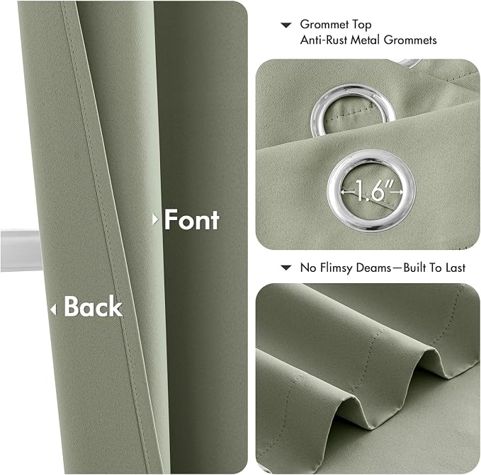 MIULEE Blackout Curtains for Bedroom 2 Panels 40 x 54 Inch Long Sage Green | Thermal Insulated, Living Room Darkening Grommet Drapes, Noise Reducing, Light Blocking Window Treatments