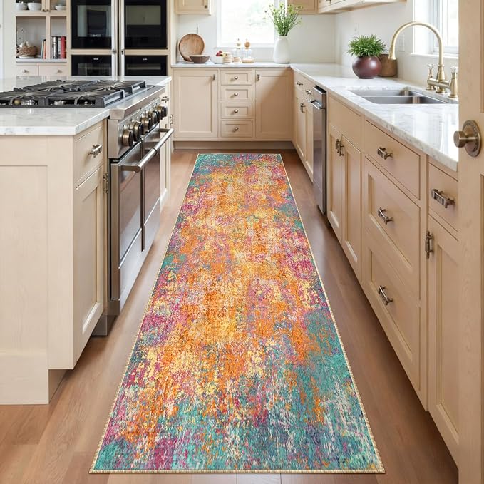 RELEANY Washable Runner 2'x6' Abstract Area Rug for Hallway Starlight | Carpet for Kitchen, Entryway, Bathroom, Living Room, Bedroom, Printed Pattern, Non‑Slip, Soft, Stain‑Resistant, Easy to Clean