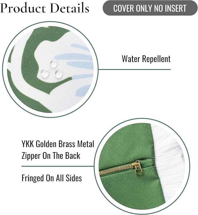 Hofdeco Premium Coastal Patio Indoor Outdoor Lumbar Pillow Cover Only, 12"x20" Water Repellent for Backyard, Couch, Green Baby Blue Print Tropical Hisbucs Flowers
