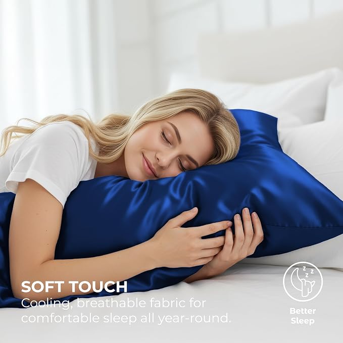 Satin Pillowcase 2 Pack - King Size (20"x40", Navy) - Silky Pillow Cases for Hair and Skin - Satin Pillow Covers with Envelope Closure - Extra Soft Premium Microfiber