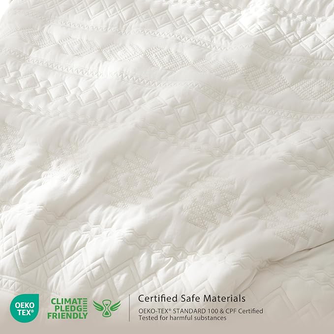 WDCOZY Boho Ivory Oversized California Cal King Size Quilt Bedding Sets with 2 Pillow Shams, Cream White Farmhouse Lightweight Soft Bedspread Coverlet for All Season, 3 Pieces
