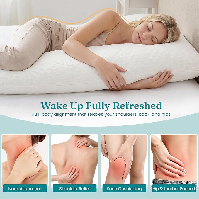 Oubonun Full Body Pillow for Side Sleeper, Adjustable Fluffy Long Pillow | Generous Fill Plush Support - Large Loft Insert for Pregnancy Contour, Breathable Sweat-Absorbing Skin-Friendly Bed Cushion
