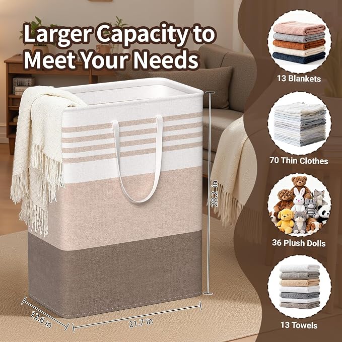 WOWBOX 2 Pack Laundry Baskets, Collapsible Dirty Clothes Laundry Hampers | with Reinforced Handles, Waterproof Coating, 2 Pack for Clean & Dirty Clothes, for Bedroom, Bathroom, Dorm (125L Khaki)
