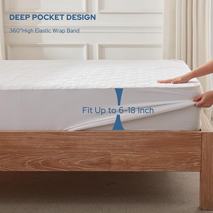 2 Pack Waterproof Mattress Protector Queen Size, Deep Pocket Fit, Washable | Bedlore Soft Breathable Bed Mattress Cover Pad, Fits 6-18 Inch Deep Mattresses, Ideal for Bedroom, Hotel, White