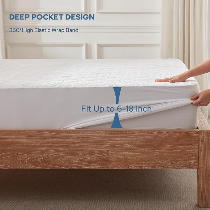 BEDLORE Waterproof Mattress Protector, Queen Size Mattress Pad Noiseless | Deep Pockets Fit 6"-18" Mattresses, Soft Breathable Dirt-proof Bed Mattress Cover Washable for Home, Bedroom, Hotel (White)
