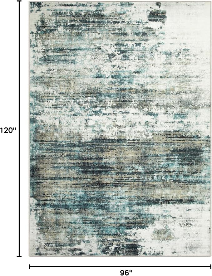 8x10 Area Rugs for Living Room: Washable Abstract Teal Green Badroom Carpet | Non-slip TPE backing makes this washable soft low-pile rug safe & durable, Pet-friendly decor for dining room,nursery,office