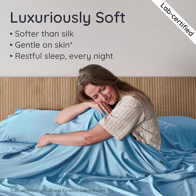 Bambaw Full Sheet Set 4pcs – 100% Viscose Derived from Bamboo Cooling Sheets Full Size Set, Temperature Regulating Sheets, with Elastic Corner Straps, Super Soft Full Size Sheets (Dream Blue)