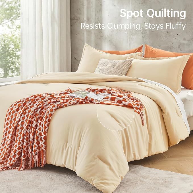 Queen Comforter Set, All Season Ultra Soft Down Alternative Bedding - 3 Piece Lightweight Bed Set Includes 1 Comforter (90"x90") and 2 Pillow Shams (20"x26"), Light Yellow