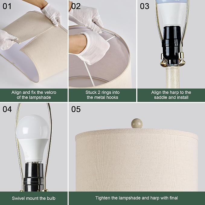 28" Table Lamps for Living Room Set of 2, Farmhouse Lamps for Bedroom with USB A+C Charging Ports, Touch Lamps for Nightstand, 2 Bulbs Included