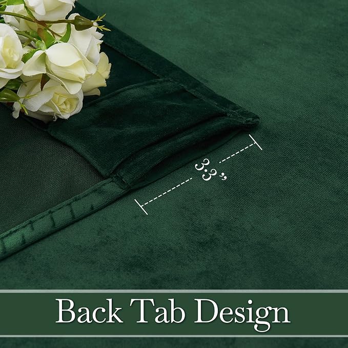RYB HOME Hunter Green Velvet Blackout Curtains 96 inches for Bedroom | Thermal Insulated,Privacy UV Block,OEKO-TEX Certified,Luxury Window Decor for Dining Room Sliding Door,W52 x L96,2 Panels