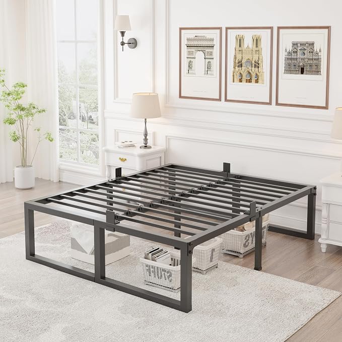 Yitong Angel King Bed Frame, 18 Inch High 3500 lbs Metal Platform, Mattress Foundation with Steel Slat Support/No Box Spring Needed/Noise Free/Non-Slip/Easy Assembly