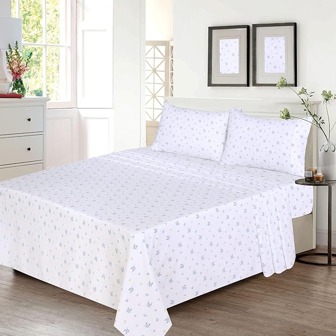 RUVANTI 100% Cotton Percale Sheets California King Size, Phulkari | Crisp Cooling for Hot Sleepers, Deep Pocket 14", Soft Breathable & Durable, Hotel-Style 4 Piece Set
