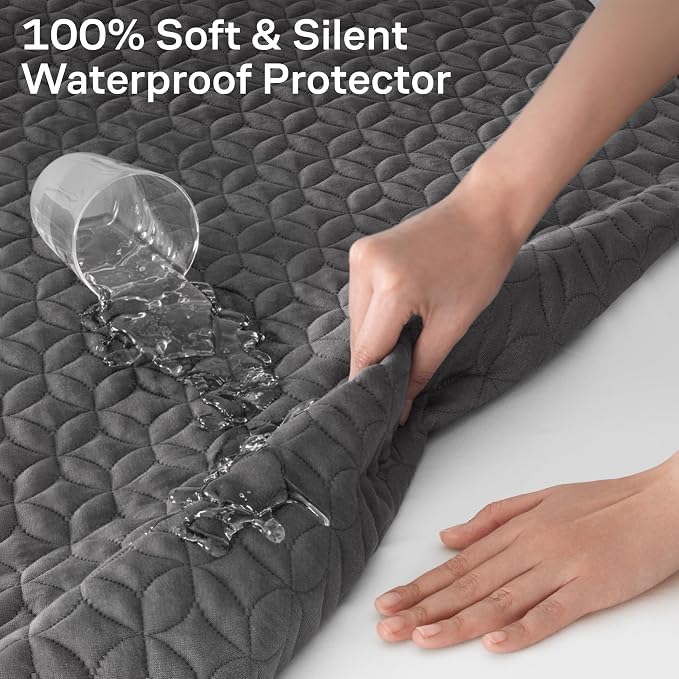 100% Waterproof Noiseless & Cooling Mattress Protector - Full Size - Gray | Viscose Made from Bamboo, 360 Protection Against Spills, Stains, & Accidents, 20" Deep Pocket, For Parents & Pet Owners
