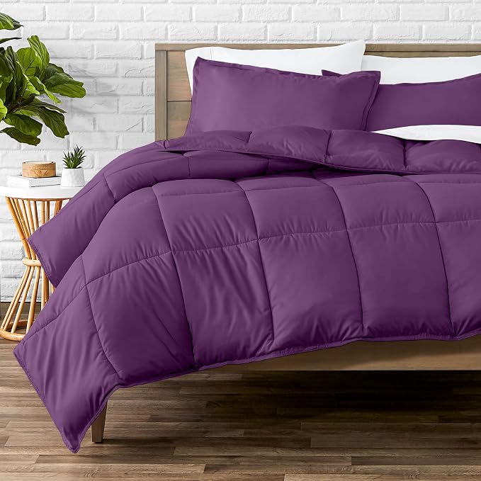 Bare Home Comforter Set - 1800 Ultra Soft (Oversized King, Plum) | All-Season, Breathable, Hypoallergenic, Premium 1800, Warm, Cozy