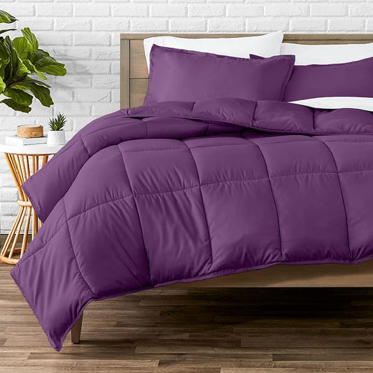 Bare Home Comforter Set - 1800 Ultra Soft (Oversized King, Plum) | All-Season, Breathable, Hypoallergenic, Premium 1800, Warm, Cozy