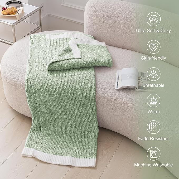 MH MYLUNE HOME Ultra Soft Ribbed Throw Blanket Plush, Green, 50"x60" | Reversible Fleece Throw Blanket, Comfy Fluffy Fuzzy Plush Blanket Throws for Couch Sofa Bed, Cozy Blankets for Women Gift