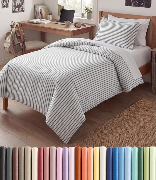 Duvet Cover Twin/Twin XL - 2 Piece with Zipper Closure - Grey Stripes | Extra Soft, Breathable, Twin/Twin XL Duvet Cover 68" x 90" w/ 1 Pillow Sham, Zipper Closures & Ties, Women, Men, Kids & Teens