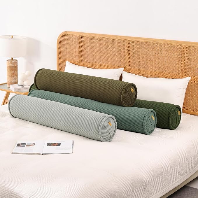 Corduroy Body Pillow, Round Bolster Cylinder Pillow for Adults, Soft Long Support Pillow for Bed & Sofa, Removable Washable Cover,59 x 7.87 Inches,Peacock Blue