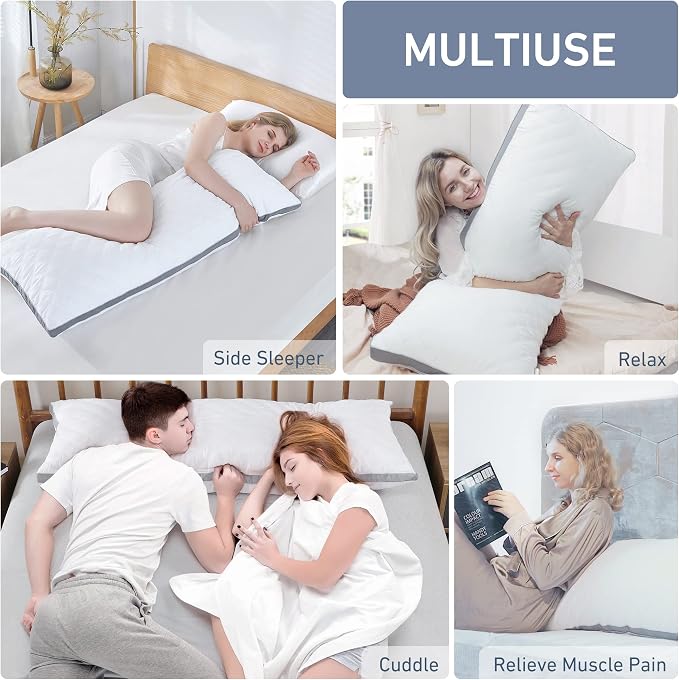 Leeden Body Pillow Insert 20 x 54 for Side Sleepers White Support | Soft polyester padding delivers full-body support for side sleepers, maternity rest, reading and daily relaxation.