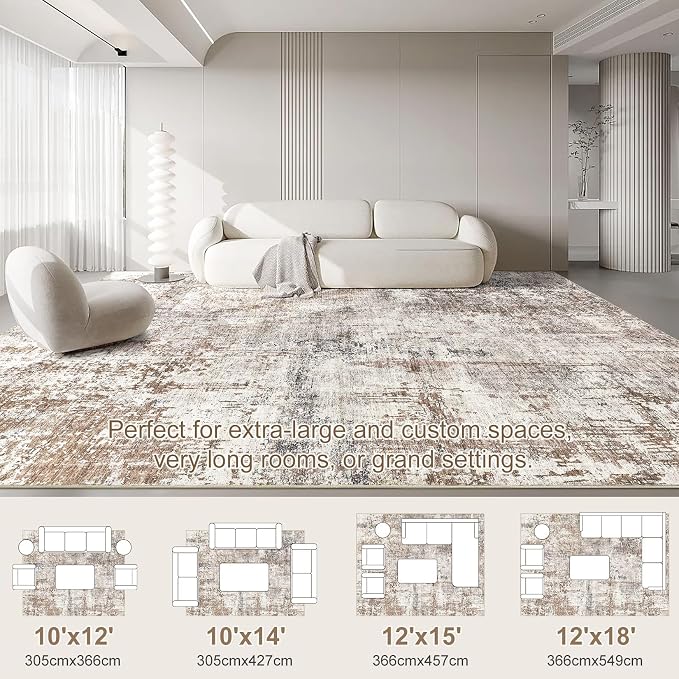 UERMEI 10x12 Washable Area Rug - Neutral Modern Abstract Living Room Rugs, Non-Slip Soft Large Indoor Floor Carpet for Bedroom Home Office & Under Dining Table Decor, Brown/Grey/Red
