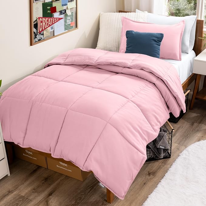 Bare Home Comforter Set - 1800 Ultra Soft (Twin/Twin XL, Light Pink) | All-Season, Breathable, Hypoallergenic, Premium 1800, Warm, Cozy