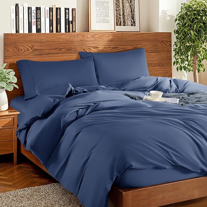 DEITAS 100% Cotton King Duvet Covers 3 Piece,1200 Thread Count，Navr Blue | Luxury Egyptian Cotton Comforter Cover With Zipper Closure, Ultra Cooling Breathable, Hotel Bedding Duvet Covers