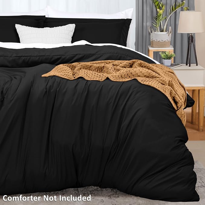 Duvet Cover Full, 3 Piece Cotton Like Polyester With Zipper Closure, Black | Extra Soft and Breathable, Wrinkle & Fade Resistant, Includes Duvet Cover and 2 Pillow Shams, Comforter Not Included, OekoTex