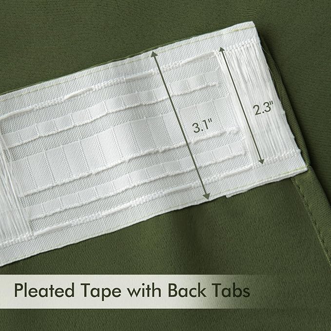 MIULEE Olive Green Back Tab Blackout Curtains 52x96 Inch Long 2 Panels Set | Rod Pocket Pinch Pleated, Thermal Insulated, Bedroom Living Room Darkening Drapes, Light Blocking Floor to Ceiling Curtains