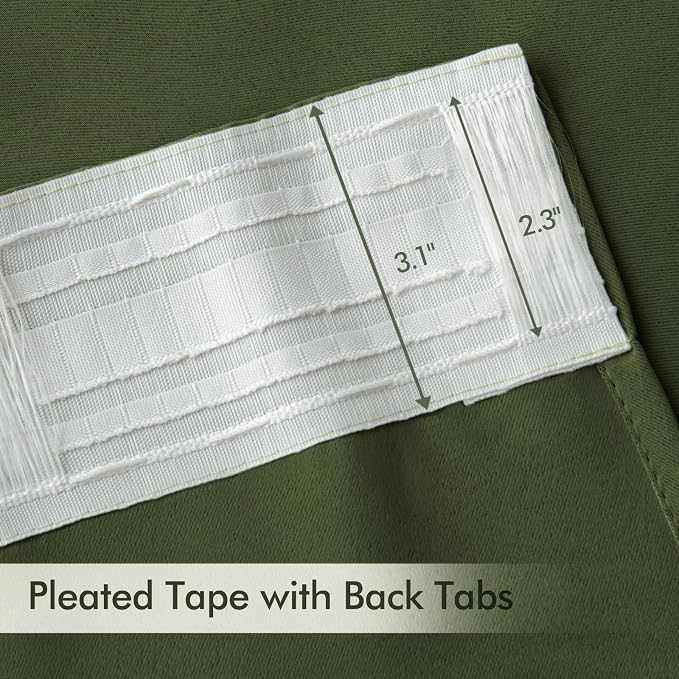 MIULEE Olive Green Back Tab Blackout Curtains 52x120 Inch Long 2 Panels Set | Rod Pocket Pinch Pleated, Thermal Insulated, Bedroom Living Room Darkening Privacy Drapes, Extra Long Light Blocking Curtains