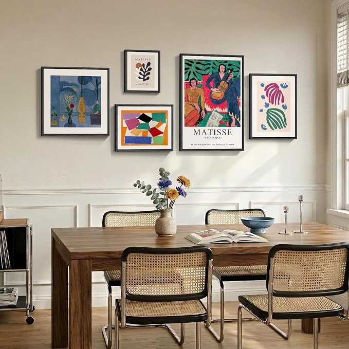 Large Framed Colorful Matisse Canvas Wall Art for Living Room, 5 Piece | Abstract modern, Botanical painting prints, Geometric aesthetic, Fine art style, Dining room, Office decor