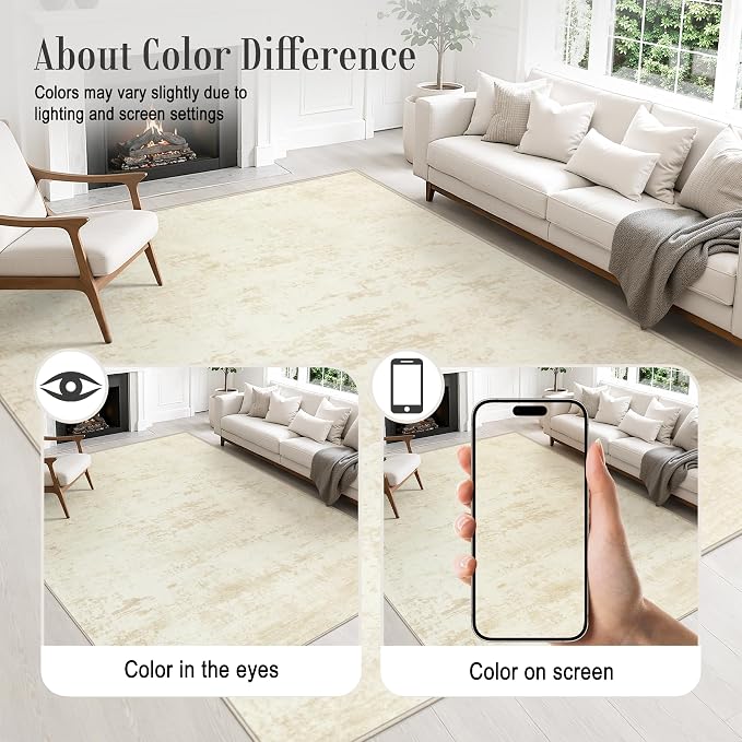 Area Rug Living Room: 5x5 Modern Washable Indoor Soft Carpet Beige | For Bedroom Dining Room Farmhouse Nursery Hallway Office,Modern Abstract,Machine washable,Non-Slip,Stain Resistant,Indoor