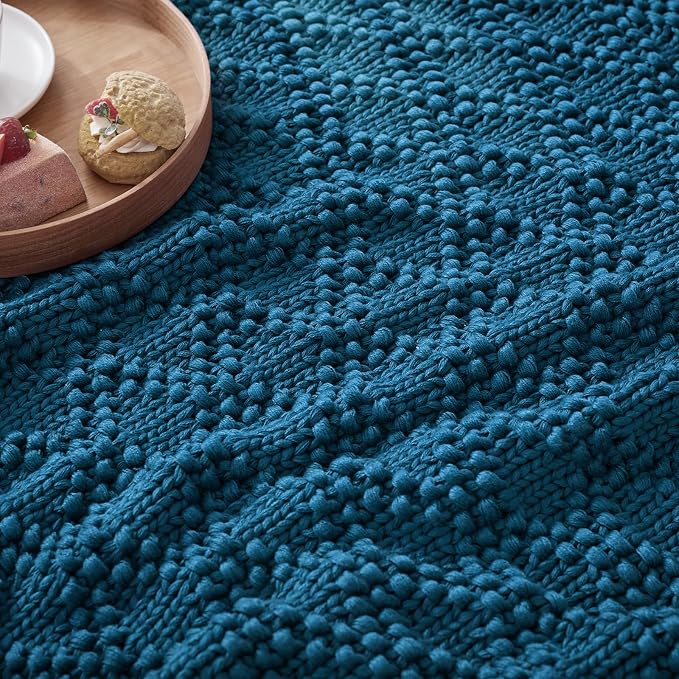 Anysay Knitted Weighted Blanket for Adult, Chunky Knit Throw 36''*48'' 3lbs | Cooling Weighted Blanket for Sleep Breathable Machine Washable Fall Heavy Blanket for Room Decor(Peacock)