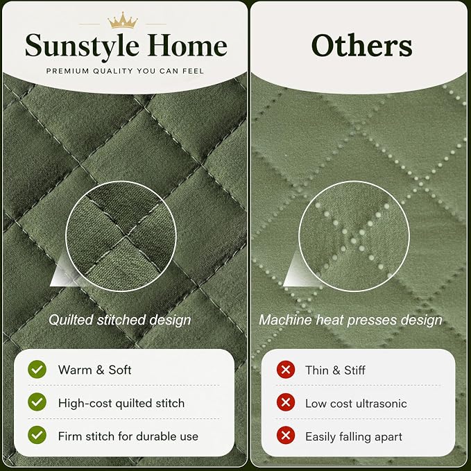 SunStyle Home Queen Quilt Bedding Set, Lightweight Summer Bedspreads,Green | Soft Coverlet With 2 Pillow Shams,Morden Style Quilts for All Season, Suitable for Bed,Couch,Bedroom,Guest Room,90"X96"