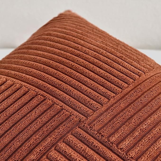 Fancy Homi Set of 2 Rust Boho Long Lumbar Body Decorative Throw Pillow Cover 14x36 Inch for Bed Couch Bedroom Bench, Soft Patchwork Corduroy Textured Pillow Case, Rustic Farmhouse Room Décor