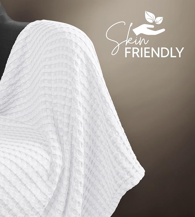 Utopia Bedding 100% Cotton Waffle Blanket Throw Size White, 50x60 Inch | Lightweight Breathable Cozy Summer Bed Blanket Home Decor Gift for Women and Men