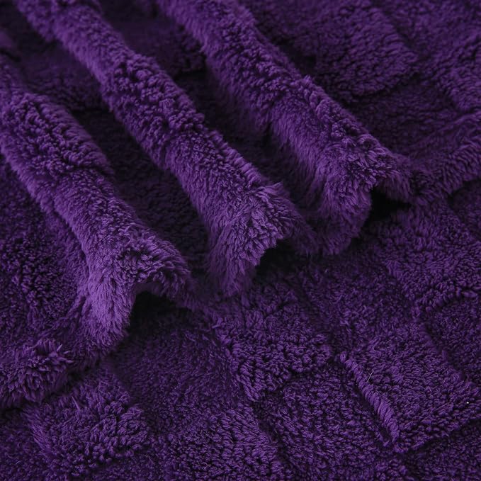 Deep Purple Fleece Throw Blanket 50”×60”Checkered Design for Couch | Super Soft Cozy Plush Microfiber 3D Square Pattern Flannel Blanket for Sofa Bed Lightweight for Adults,Women