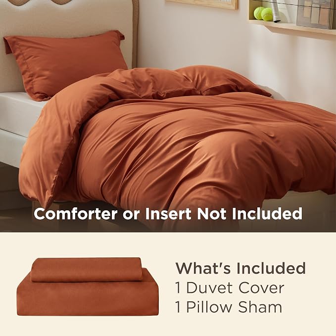 Bedsure Twin/Twin XL Duvet Cover, Double Brushed Bedding Set, Terracotta | For Kids & Adults, 68"x90" Comforter Cover, Hotel Luxury, All Season, Breathable, Easy Care, Lightweight, Zipper Closure