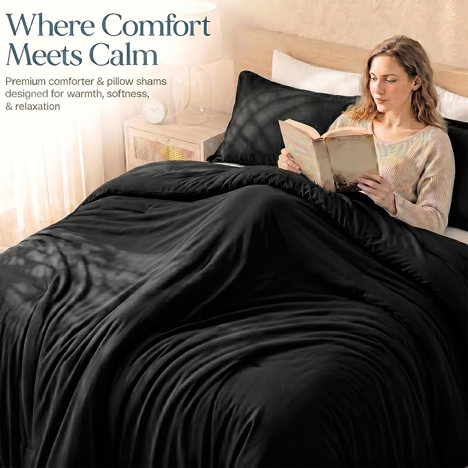 Utopia Bedding 3 Pc Queen Comforter Set, All Season Bedding, Black | Bedding Set Includes Comforter (88x88) Inches, 2 Shams (20x26) Inches. Soft Microfiber Down Alternative, Machine Washable.
